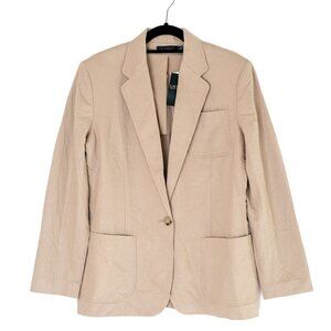 NWT Ralph Lauren Women's Khaki Cotton Linen Blend One-Button Blazer - Size 12 L